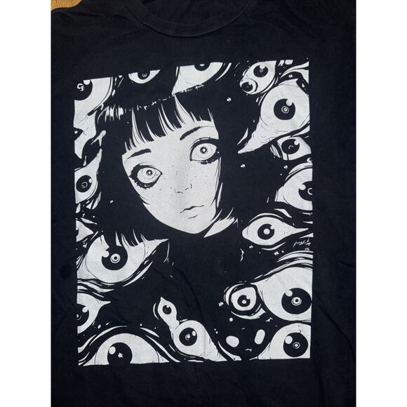 Vintage Anime Horror Graphic T-Shirt Black Large 21x25 Junji Ito Style - Picture 2 of 3